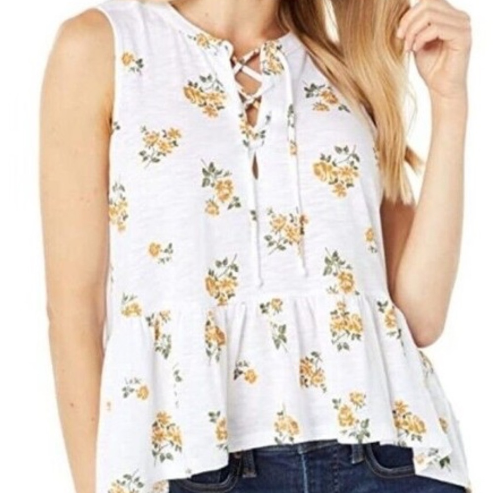 Floral Lace-Up Sleeveless Top
